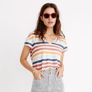 Madewell Skyline V-Neck Tee in Jay in Jay Stripe XS